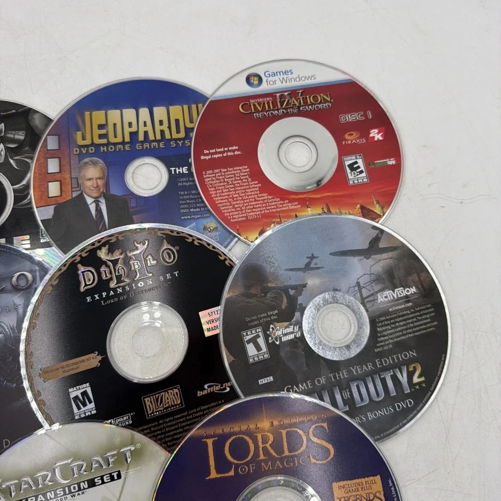 PC Game Lot of 11 Discs Untested Diablo, StarCraft, Call Of Duty, Jeopardy, NBA